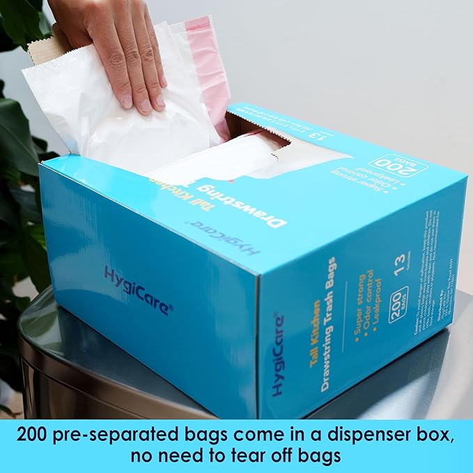 13 Gallon Tall Kitchen Trash Bags Fresh Scent 200 Count Drawstring Garbage Bags Pre-Separated Odor Control Ultra Strong Leakproof Sturdy White
