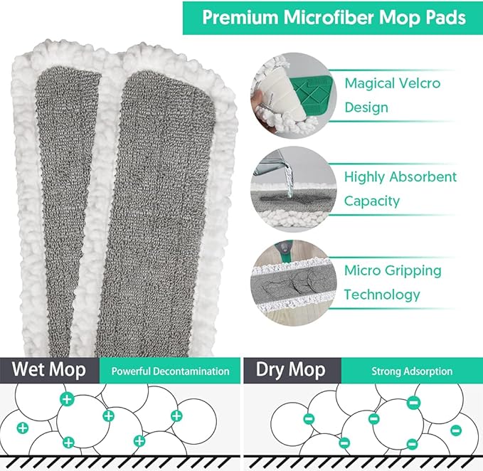Spray Mop for Floor Cleaning TINA&ampTONY Microfiber Hardwood Dry Wet Kitchen Mop with 3 Washable Pads &amp 635ML Refillable Bottle Dust Mop with Sprayer for Laminate Tile Vinyl Floors Green