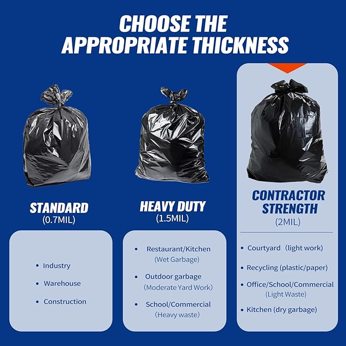 AROIC 55-60 Gallon Contractor Garbage Bags 60 Count 2 Mil Heavy Duty Large Trash Bags - Sturdy &amp Tear Resistant Black Trash Bag for Outdoor Commercial Industrial Lawn and Leaf Bags