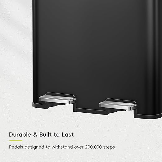EKO Edison 8+8 Gallon Dual Trash Can for Recycling and Trash Stainless Steel Kitchen Step Can with Dual Removable Inner Bucket Independent Lids and Pedals Black