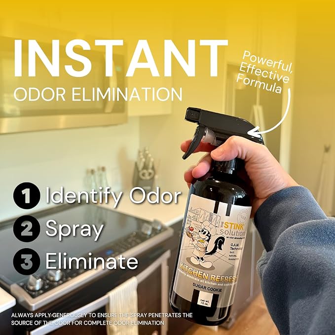 The Stink Solution Kitchen Odor Eliminator For Strong Odor: Garbage Can &amp Refrigerator Deodorizer Cooking &amp Trash Smell Remover 2 16 oz Bottles (Sugar Cookie Scent)
