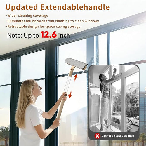 2 Pack 5-in-1 Extendable Window Squeegee with Spray 12.6 Inches All-Purpose Window Cleaner Tool Sponges Silicon Blade &amp Gap Brush for Indoor/Outdoor Glass Shower Door Car Windshield Mirror