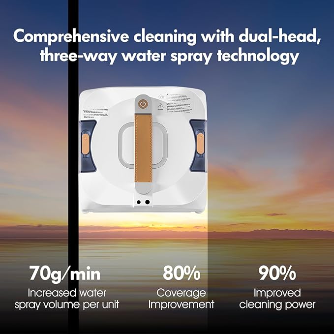 Window Cleaning Robot Automatic Window Cleaner Robot Double-Sided Spray Water 3500Pa Suction Power 110ml Tank Intelligent Path Planning 4 Cleaning Modes (YW703-White)