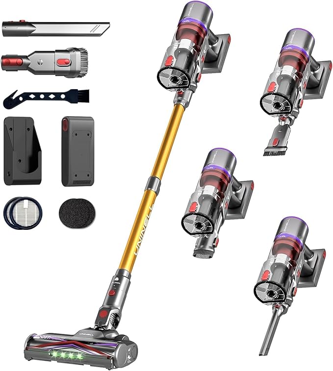 UNINELL HOME Cordless Vacuum Cleaner 50000Pa 580W 70Mins Vacuum Cleaners for HomeAnti-Tangle Stick Vacuum Self-Standing Handheld Vacuum Rechargeable for Pet Hair/Carpet/FloorLED Display