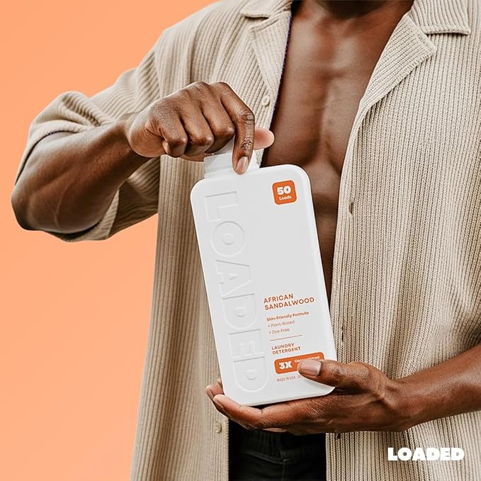 Loaded Laundry Detergent Luxury Cologne Scented | 50 Loads | Sandalwood &amp Vanilla | Skin-Friendly &amp Plant-Based | Made in USA | 32 oz