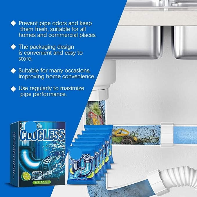 Drain Unclogger &amp Cleaner Powder for Bathroom Pipes - Acid Neutralizing Grease Loosening Formula Fast Acting Odor Eliminating Safe for All Pipes(1PCS)