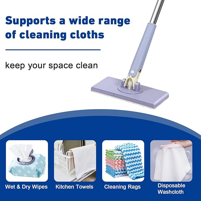 Snap Grip Mini MopCloth Changing Mini Mop360 Rotating Wet Dry for Whole House CleaningFoldable 35inch Retractable Long Handle Mopping Stick (White1*p+6*Cloth)