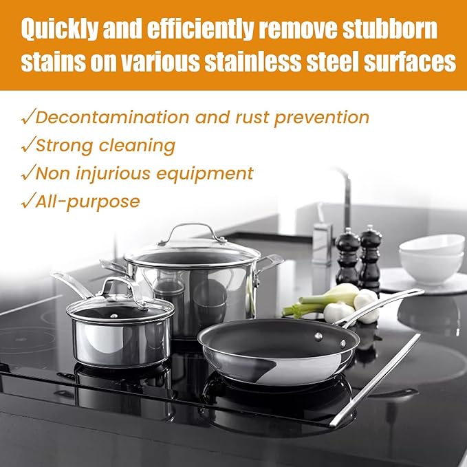 Stainless Steel Cleaning Paste - Heavy Duty Cleaner For Kitchenware Stove Wall Removes Stubborn Stains Black Scorch Marks &amp Rust(2PCS)