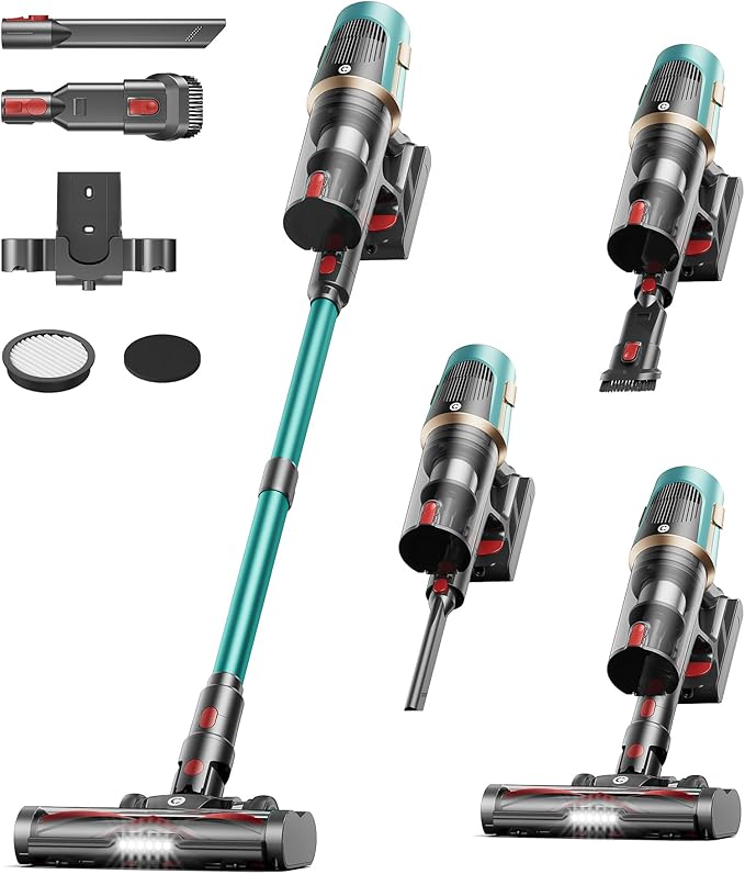 Cordless Vacuum Cleaner Upgraded 580W 48KPA 65Mins Vacuum Cleaners for Home Cordless Stick Vacuum Cleaner with Self-Standing and LED Screen Anti-Tangle Wireless Vacuum for Pet Hair/Carpets/Floors