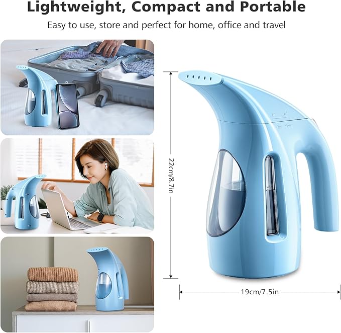 HiLIFE Steamer for Clothes Portable Handheld Design 240ml Big Capacity 700W Strong Penetrating Steam Removes Wrinkle for Home Office(ONLY FOR 120V) (Blue)