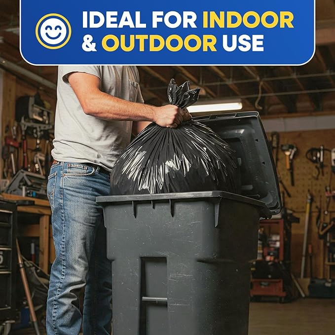 55-65 Gallon Trash Bags with Flap Ties 2 Mil Heavy Duty Fits Rubbermaid Brute Rollout 32-55 Gal Trash Cans 43 x 49 Large Durable Garbage Trash Can Liners Black 20 of Pack