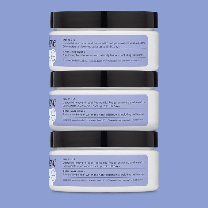 Fresh Wave Lavender Odor Removing Gel 7 oz. Pack of 3 - Safer Odor Absorbers for Home Natural Plant-Based Odor Eliminator Every 7 oz. lasts 15-30 Days For Cooking Trash &amp Pets