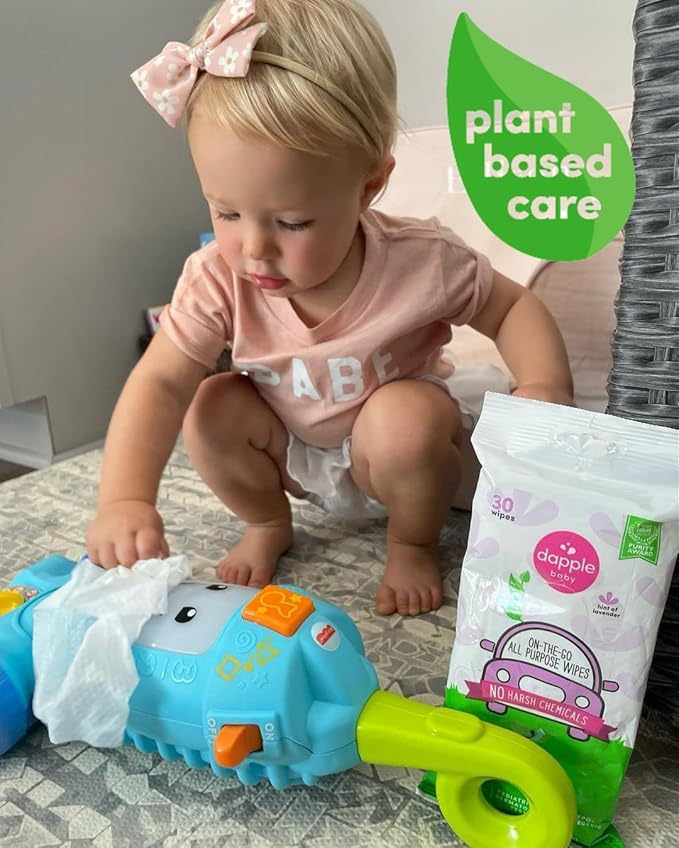Dapple Baby All Purpose Wipes Hint of Lavender Plant Powered Hypoallergenic 30 Count (Pack of 4)