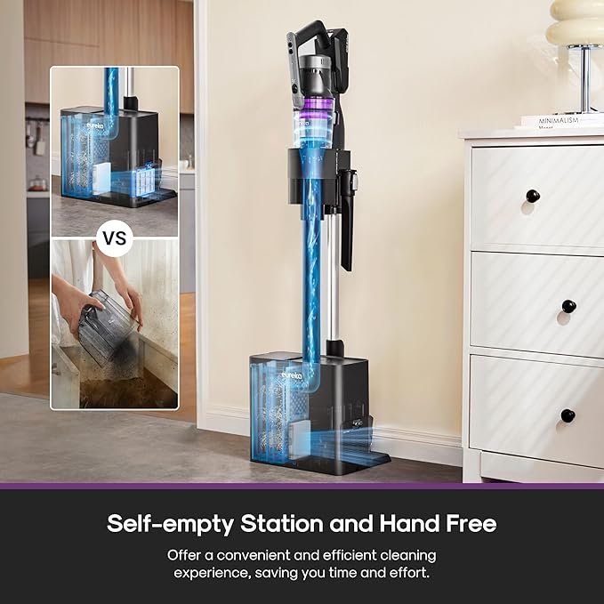 Eureka Cordless Vacuum Cleaner Lightweight Stick Vacuum Rechargeable for Hardwood Pet Hair Blue w/Clean Station Stylus Elite NEC490SE