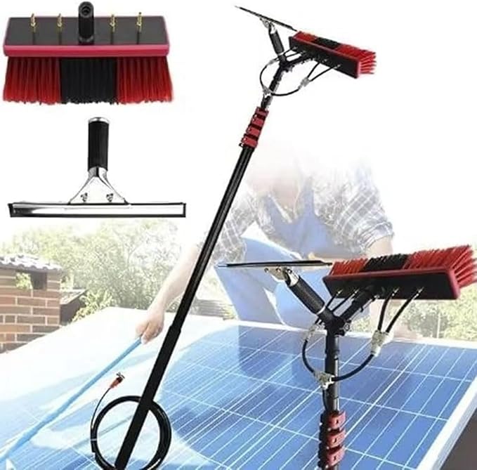 Extendable Telescopic Window Cleaner Kit 20FT Water Fed Tool with Adjustable Brush for Solar Panels &amp Conservatory Roofs 35CM Cleaning Head Perfect for High Reach Windows