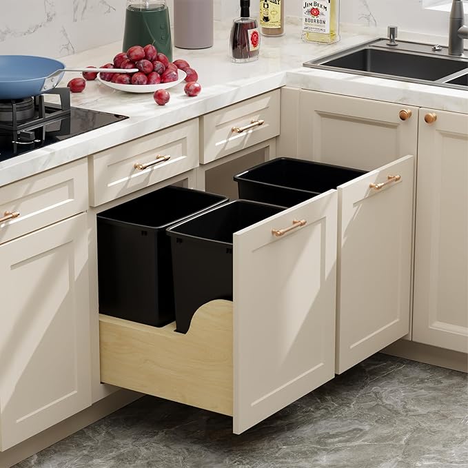 35QT Kitchen Trash Can Sturdy and Lightweight Slim Trash Can Trash Cans for Kitchen Workspace Bathroom Office Easy to Clean 2-Pack Black