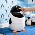 URALFA Penguin Trash Can 3.2 Gallon Kids Trash Can with Removable Inner Bucket Animal Themed Garbage Can Plastic Cute Trash Can for Bedroom Kids Room Nursery Dormitory Bathroom White