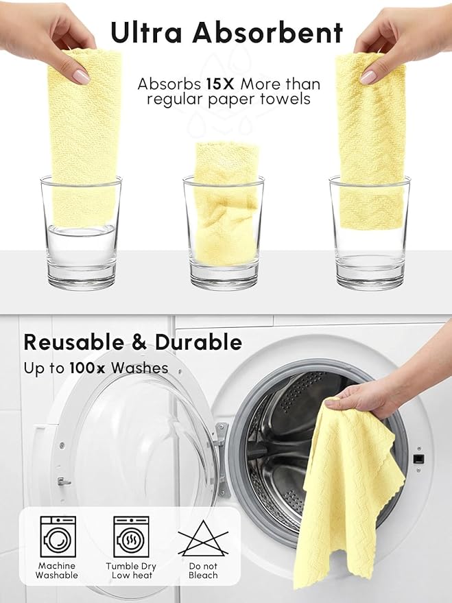 Microfiber Cleaning Cloths Roll 75 Pack Tear Away Microfiber Towels Roll 12 x 12 Lint Free Rags Reusable Cleaning Cloths Washable Scratch FreeUltra Absorbent Dish Rags(Yellow Ripple)