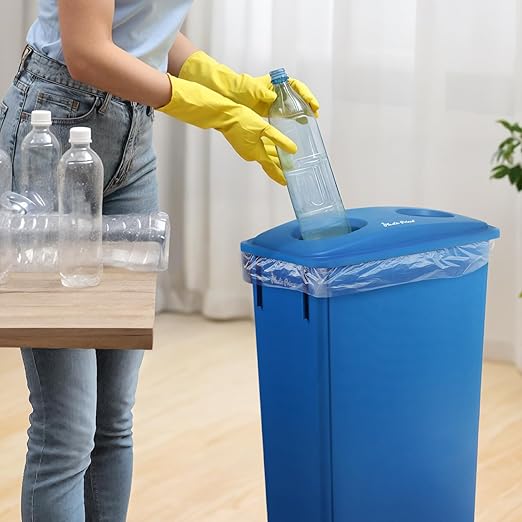23 Gallon Slim Trash Can with Recycling Lid for Bottles and Cans Blue Commercial Rectangular Garbage Can Waste Bin for Home Kitchen Office Cabinet 2 Pack