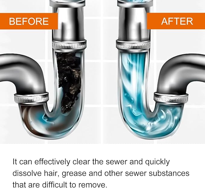 Powerful Pipe Unclogging Liquid for Kitchen and Toilet - Fast Acting Drain Cleaner to Remove Hair Grease &amp Odor Keep Drains Fresh &amp Clear(2PCS)