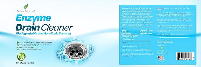 Natural Elements Enzyme Drain Cleaner | Digest Grease Fats and Paper Buildup in Drains Septic Tanks Grease Traps Pipes (1 Gallon)