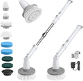 kHelfer Electric Spin Scrubber Cordless Shower Scrubber with Long Handle 8 Replacement Heads 1.5H Bathroom Scrubber Dual Speed Shower Cleaning Brush with Extension Arm for Bathtub Tile Floor