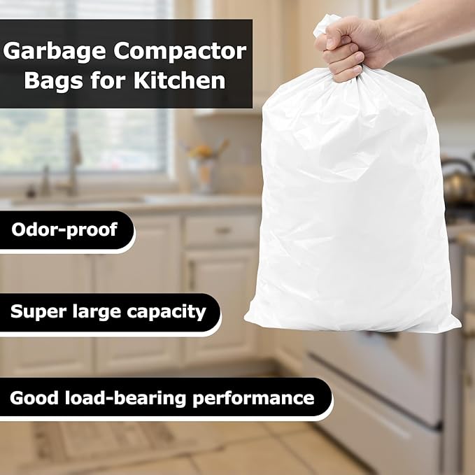 60 Pack Trash Compactor Bags Heavy Duty Compactor Bag for Kitchen Leak Proof 2.6 MIL Thickened Garbage Compactor Bags Fit for 15 inch Drawer Compactors(with Reserved Holes&ampTies)