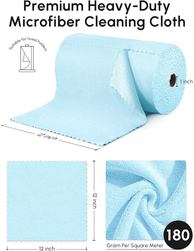 Microfiber Cleaning Cloths Roll 225 Pack Tear Away Microfiber Towels Roll 12 x 12 Lint Free Rags Reusable Cleaning Cloths Washable Scratch FreeUltra Absorbent Dish Rags(Blue)