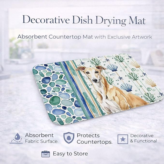 Caroline's Treasures Fawn Greyhound Coastal Sea Glass Dish Drying Mat Absorbent Dish Drying Mat Pad for Kitchen Counter Dish Drainer Mat for Countertop 14 x 21 Multicolor