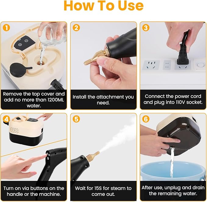 Handheld Steam Cleaner for Home and Kitchen – 1500W Fast-Heat Portable Steamer with 6 Adjustable Levels 1200ML Tank &amp 11-Piece Accessory Kit
