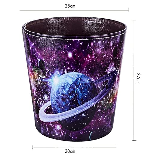 Leather Trash Can Decorative Waste Basket 10L Capacity Small Waste Paper Basket Waterproof Garbage Can for Bathroom Bedroom Office Kitchen and Living Room - Starry Sky