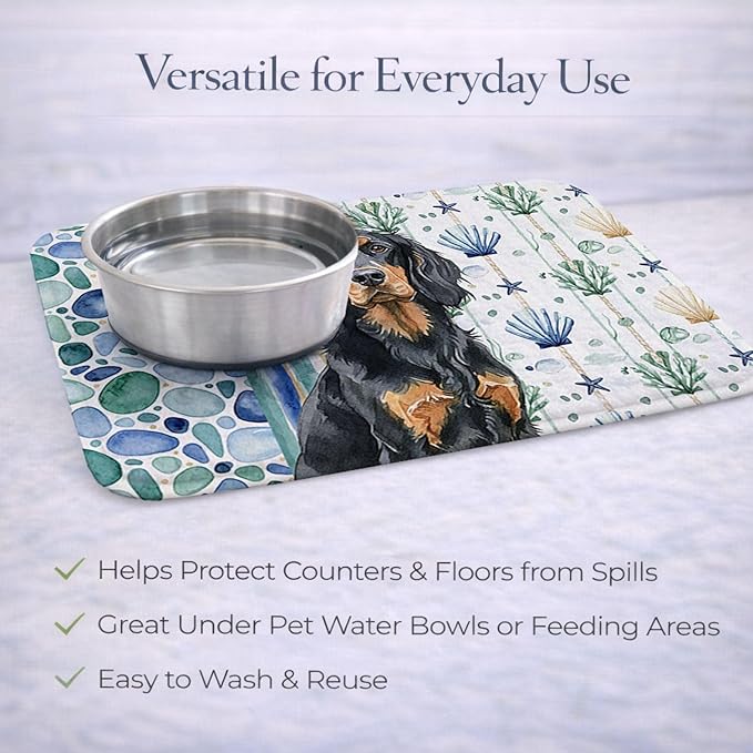 Caroline's Treasures Gordon Setter Coastal Sea Glass Dish Drying Mat Absorbent Dish Drying Mat Pad for Kitchen Counter Dish Drainer Mat for Countertop 14 x 21 Multicolor