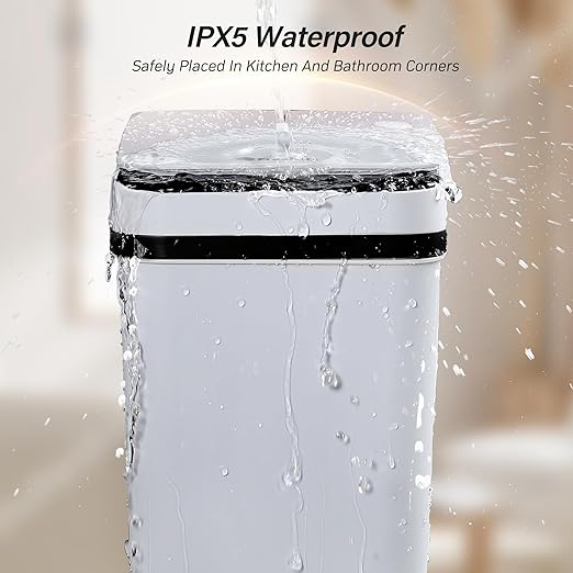 Bathroom Trash Can 2.6 Gallon Automatic Small Garbage Can with Lid Slim Motion Sensor Plastic Narrow Trash Bin for Bedroom Kitchen Office (A-Basic Battery Supply-Grey 1 Pack(2.6 Gallon))