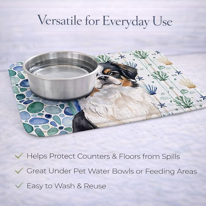 Caroline's Treasures Tricolor Japanese Chin Coastal Sea Glass Dish Drying Mat Absorbent Dish Drying Mat Pad for Kitchen Counter Dish Drainer Mat for Countertop 14 x 21 Multicolor