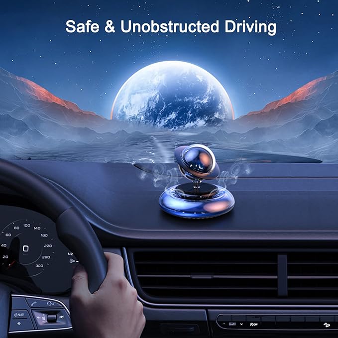 Car Air Fresheners Alloy Solar Energy Rotating Car Diffuser Planet Car Perfume with Long-lasting Aromatherapy Pad Car Decoration Interior Accessories For Car Home Office (Blue)