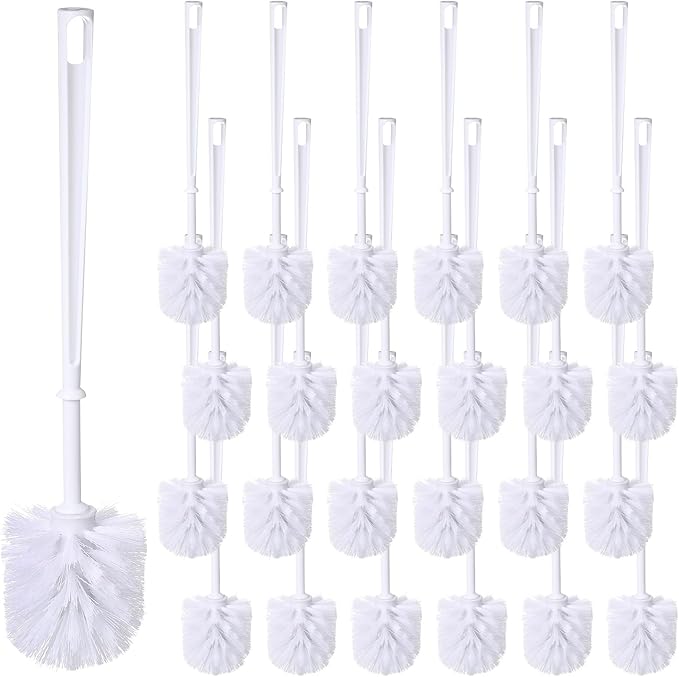 Mimorou 25 Pcs White Toilet Brush Bathroom Toilet Bowl Brush Soft Bristle Long Handle Plastic Toilet Scrubber for Bathroom