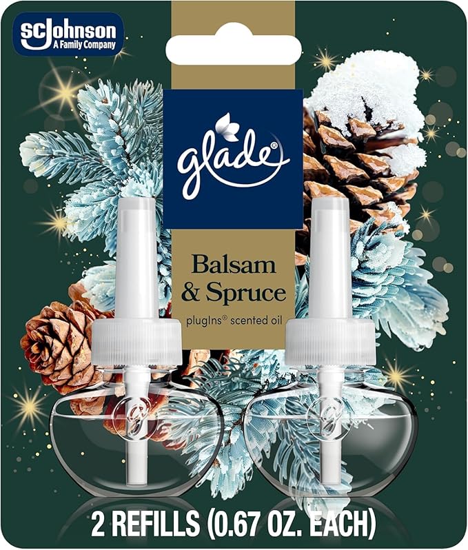 Glade PlugIns Scented Oil Refill 6-Pack Balsam &amp Spruce Holiday Fragrance 0.67 fl oz (12 Total Refills) Air Freshener Oil Refills for Plug-In Warmer