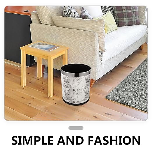Marble Pattern Wastebasket Trash Can 225X260Mm Double-Layer Plastic PU Coating Office and Home Bathroom Living Room Waste Bin