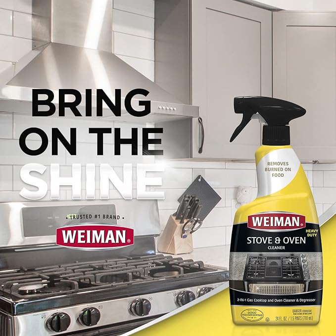Weiman Heavy Duty Stove and Oven Cleaner and Degreaser for Glass Ceramic Cooktops BBQ grill grates - 2 Pack 24 Oz w/MicroFiber Towel