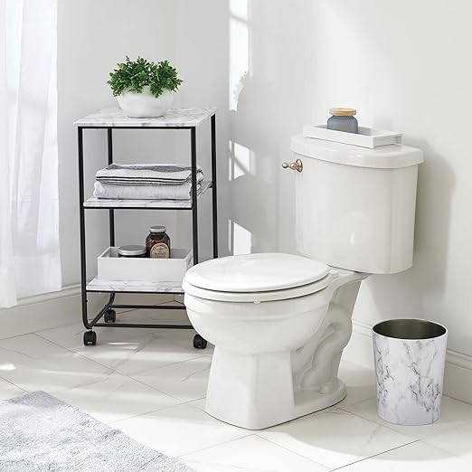 mDesign Round Metal Small 1.7 Gallon Recycle Trash Can Wastebasket Garbage Container Bin for Bathrooms Kitchen Bedroom Home Office - Durable Stainless Steel - Mirri Collection - White Marble