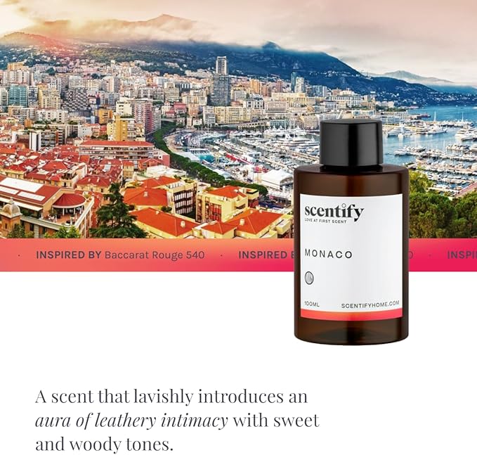 Scentify Monaco Aroma Oil Refill Scent for Oil Diffusers - Saffron Jasmine Amber Cedar Scents - Luxurious Relaxing Aromatherapy Diffuser Fragrance 100ml 3.38 oz