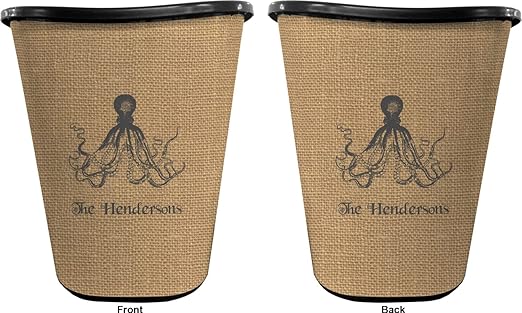 Personalized Octopus &amp Burlap Print Waste Basket - Double Sided (Black)