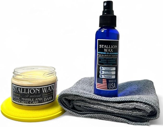 Marble &amp Granite Cleaner and Polish Kit – Enhances Dark Countertops | 4in1 Set Stone-Safe Care and Streak Free Shine for Black Marble Granite Quartz Quartzite Soapstone and Natural Stone Surfa