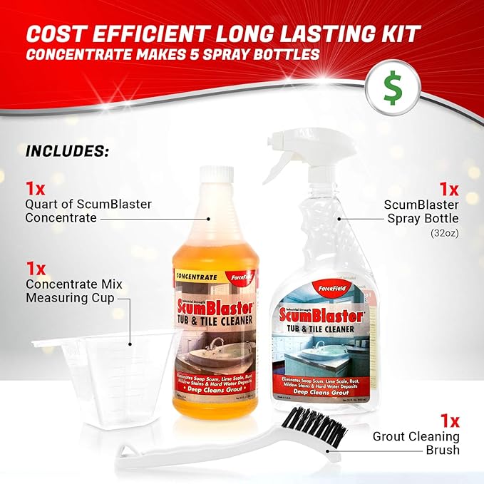 ForceField ScumBlaster: Soap Scum Remover Tile and Grout Cleaner Hard Water Stains and Rust Industrial Strength