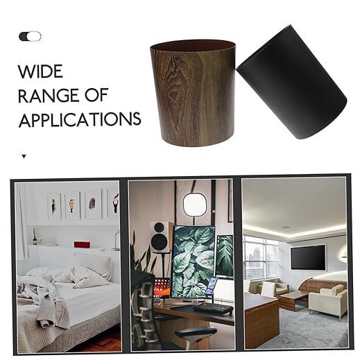 Imitation Wood Grain Trash Can Vintage Style Round Wastebasket for Home Office Kitchen Bathroom Lightweight Clean Capacity Garbage Container