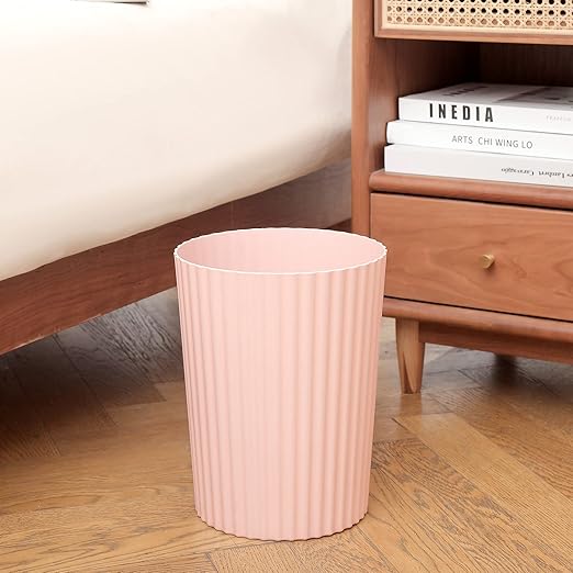 JiatuA Small Trash Can Plastic Wastebasket Garbage Container Bin for Bathroom Kitchen Under Sink Bedroom Home Office College Dorm Pink &amp White