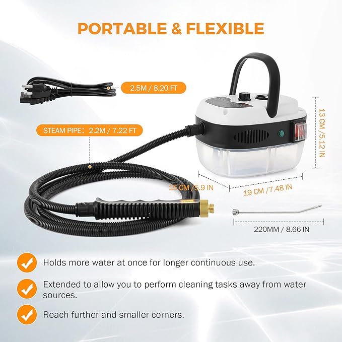 BEAMNOVA 2500W Car Steamer for Auto Detailing High Pressure Handheld Steam Cleaner with Water Container Portable Electric Steam Cleaning Machine