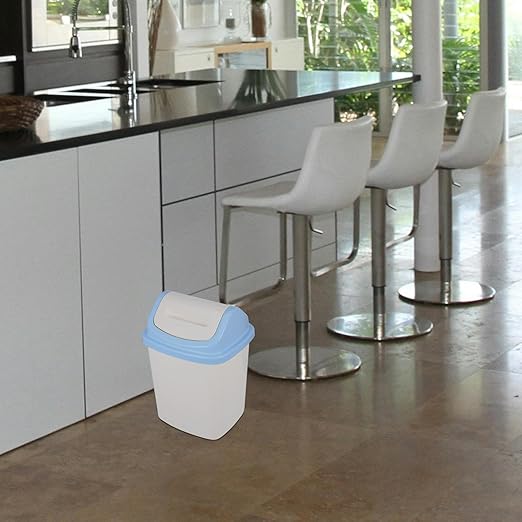 Bathroom Trash Can with Lid 12L Small Square Flip-Top Waste Bin for Kitchen Home Office White and Blue Plastic Garbage Can for Bathroom Wastebasket