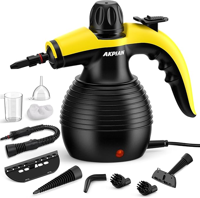 Steamer for Cleaning Multipurpose Portable Steam Cleaners for Home Use with Safety Lock and 10 Accessory Kit to Remove Grime Grease and More (Black) (Black)