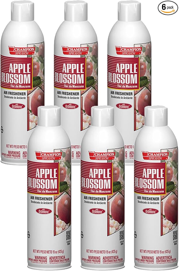 Champion Sprayon Water-Based Air Freshener Spray 14 oz Odor Control Room Freshener Apple Blossom (6 Pack)